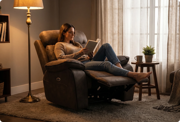 Foster Brown Fabric Electric Recliner Armchair