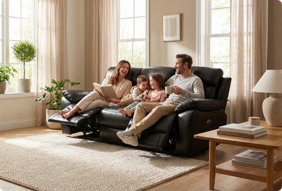 Torino Genuine Leather Black Electric Power Recliner 3 Seater