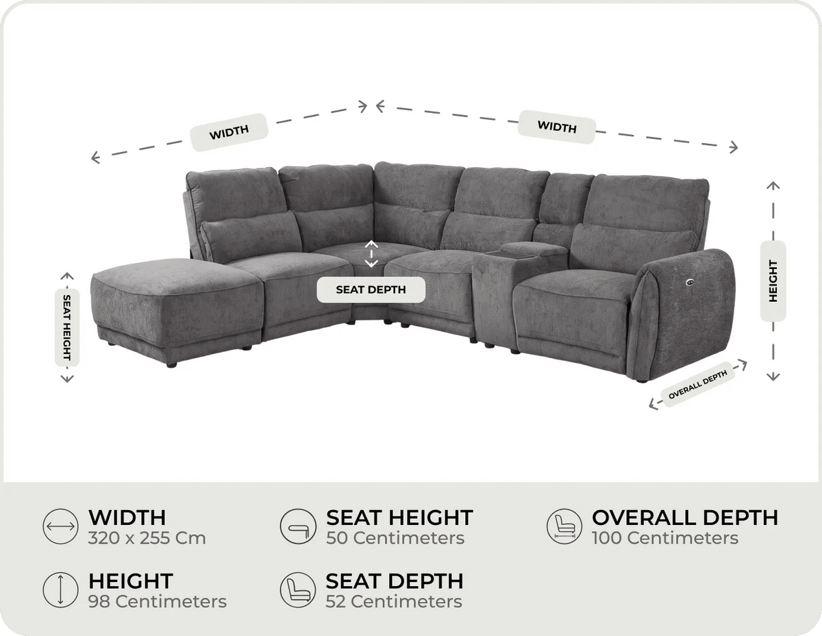 Manchester Charcoal Fabric Electric Recliner Left Hand