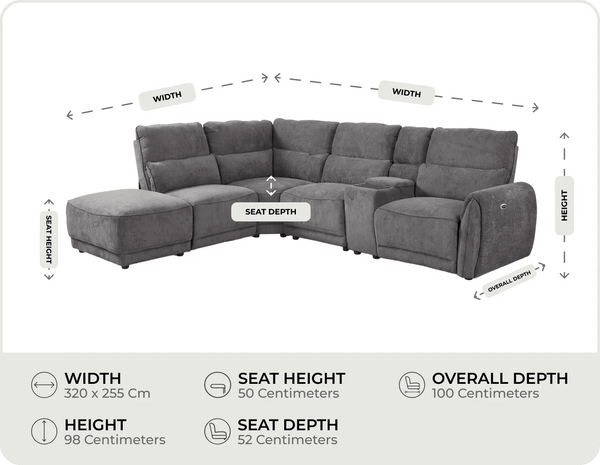 Manchester Charcoal Fabric Electric Recliner Left Hand