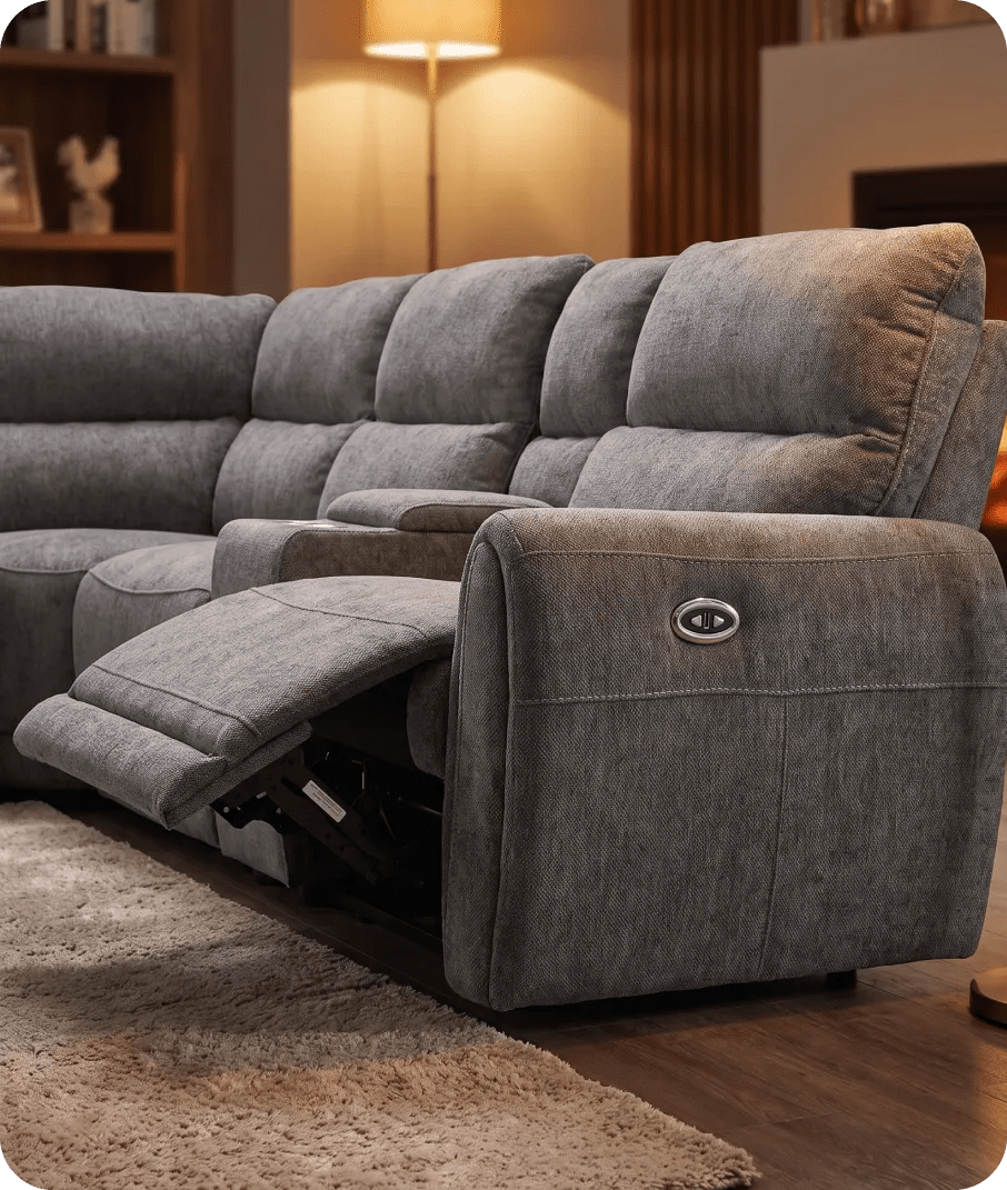 Manchester Charcoal Fabric Electric Recliner Left