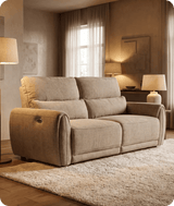 Manchester Fabric Biscuit Electric Recliner 3 Seater