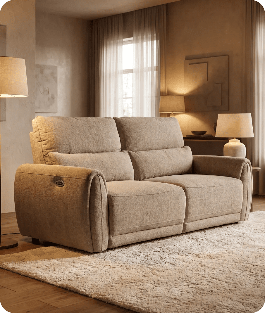 Manchester Fabric Biscuit Electric Recliner 3 Seater