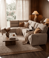 Manchester Fabric Biscuit Electric Recliner Left Hand Corner Sofa