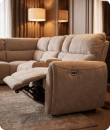 Manchester Fabric Biscuit Electric Recliner Left