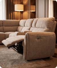 Manchester Fabric Biscuit Electric Recliner Left