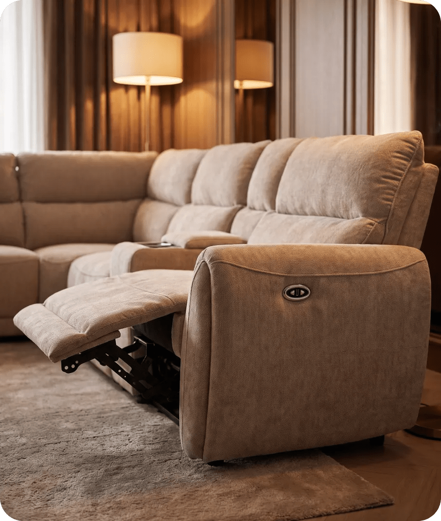 Manchester Fabric Biscuit Electric Recliner Left