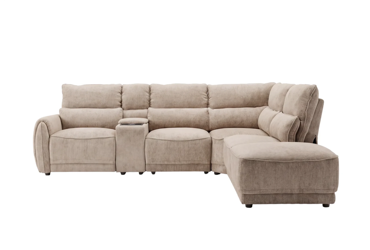 Manchester Fabric Biscuit Electric Recliner Right Hand Corner Sofa