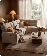 Manchester Fabric Biscuit Electric Recliner Right Hand Corner