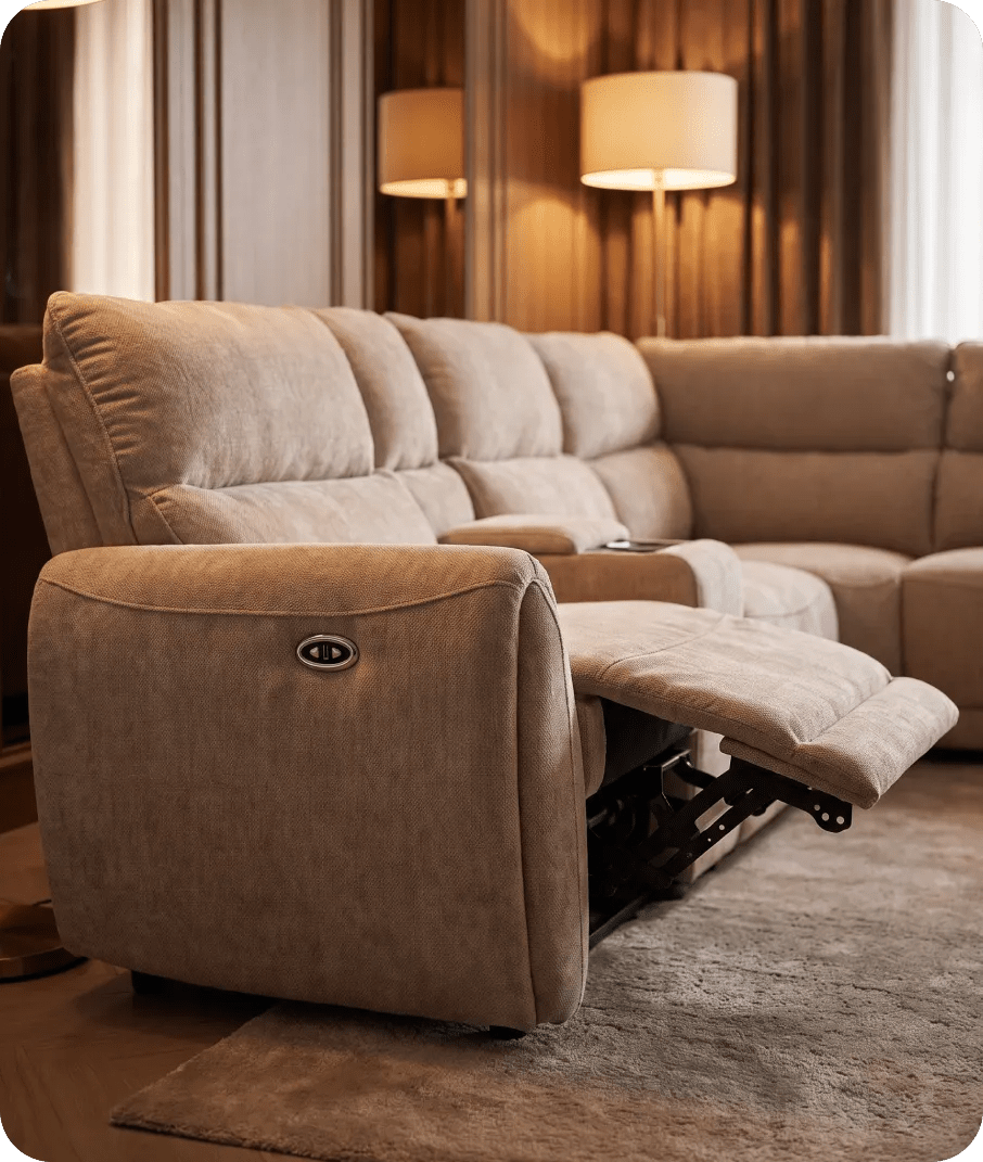 Manchester Fabric Biscuit Electric Recliner Right