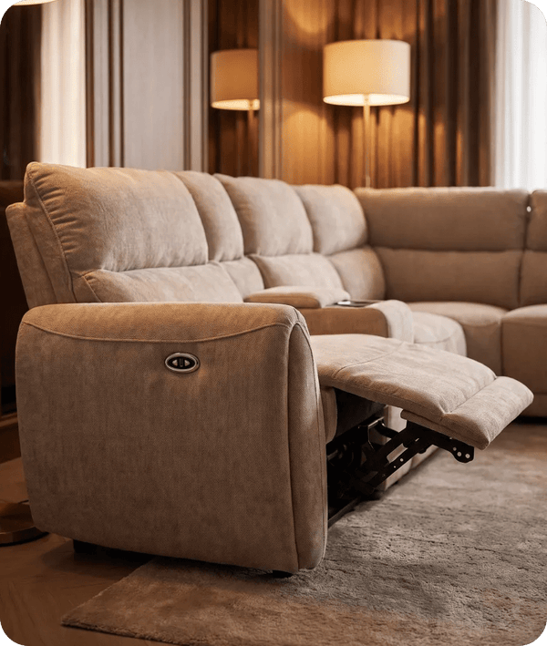 Manchester Fabric Biscuit Electric Recliner Right