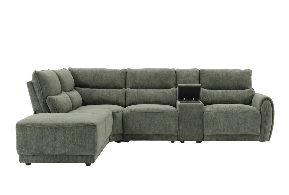 Manchester Fabric Moss Green Electric Recliner Left Hand Corner Sofa