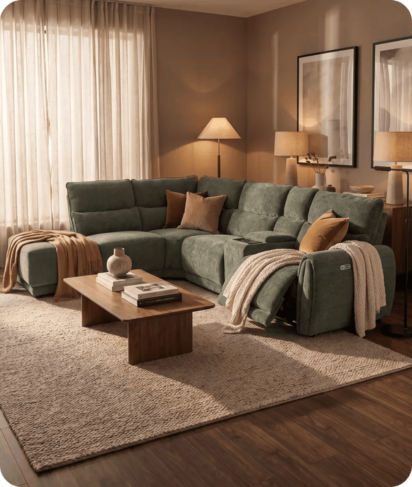 Manchester Fabric Moss Green Electric Recliner Left Hand Corner