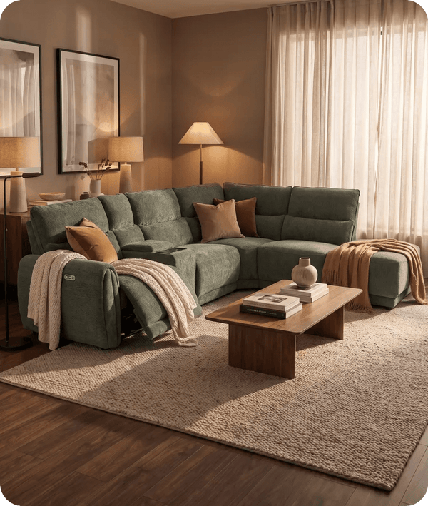 Manchester Fabric Moss Green Electric Recliner Right Hand Corner