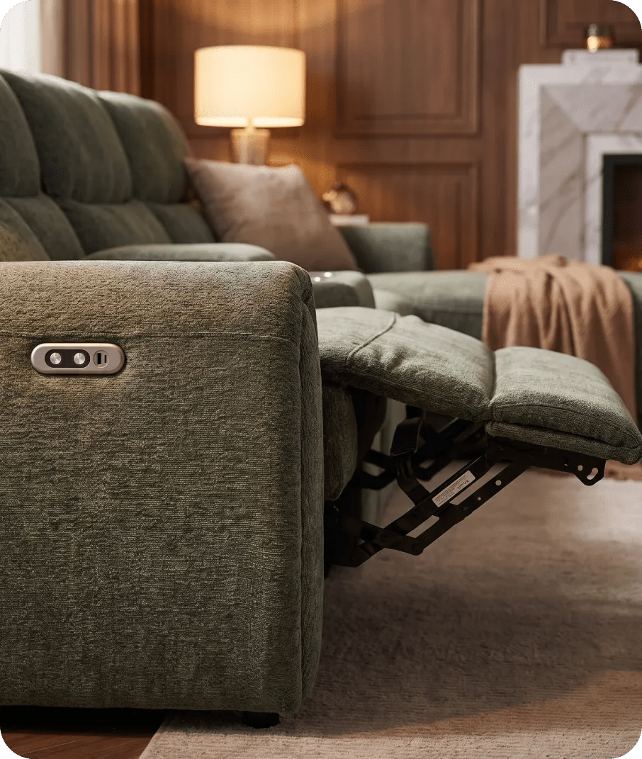Manchester Fabric Moss Green Electric Recliner Right