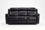 Martini Genuine Leather Black 3 Seater Sofa