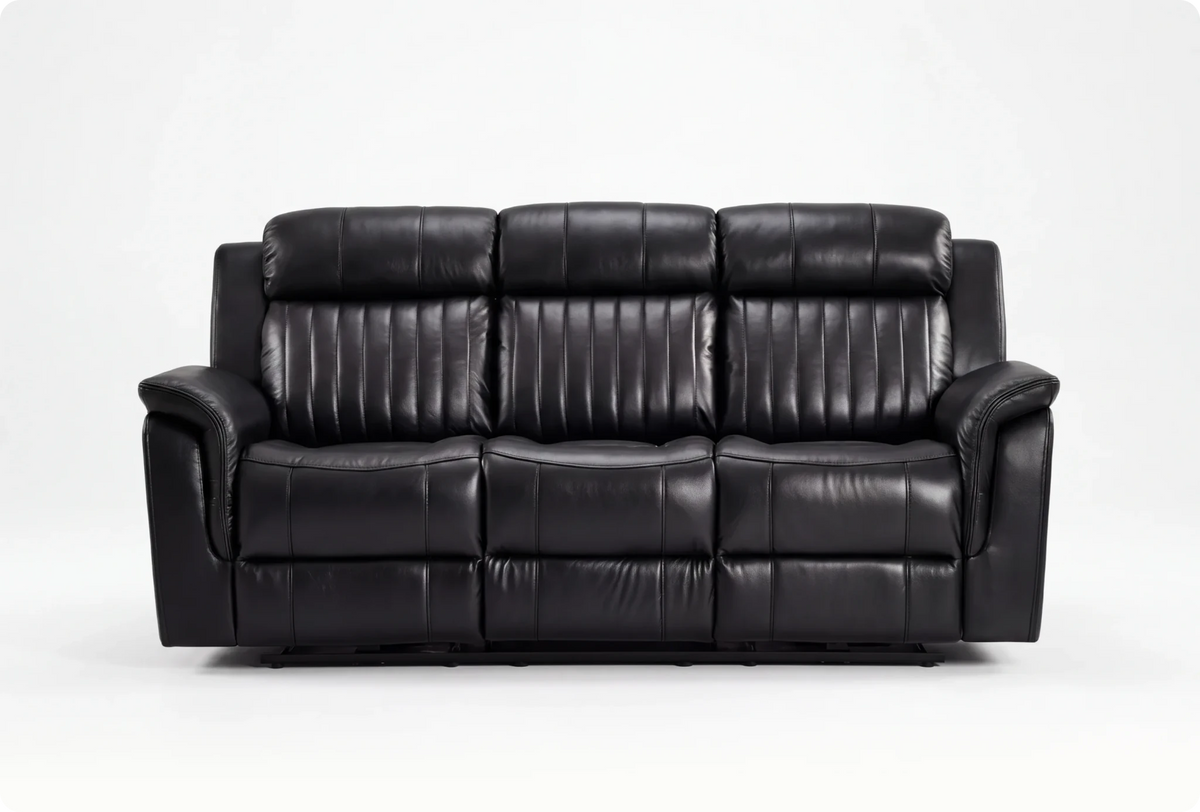 Martini Genuine Leather Black 3 Seater Sofa