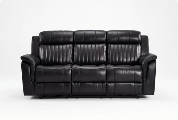 Martini Genuine Leather Black 3 Seater Sofa