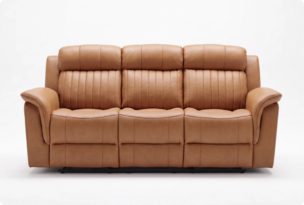 Martini Genuine Leather Caramel Electric Power Recliner 3 Seater