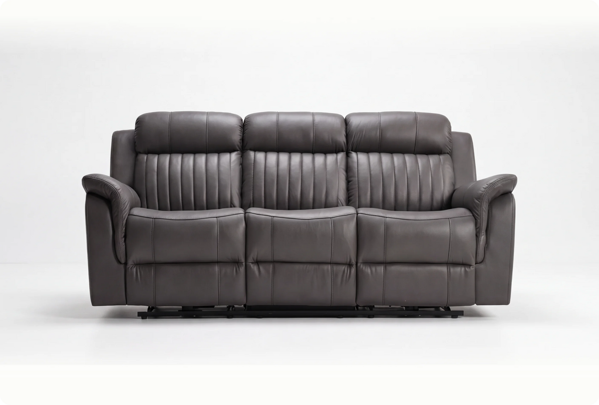 Martini Genuine Leather Grey 3 Seater Sofa