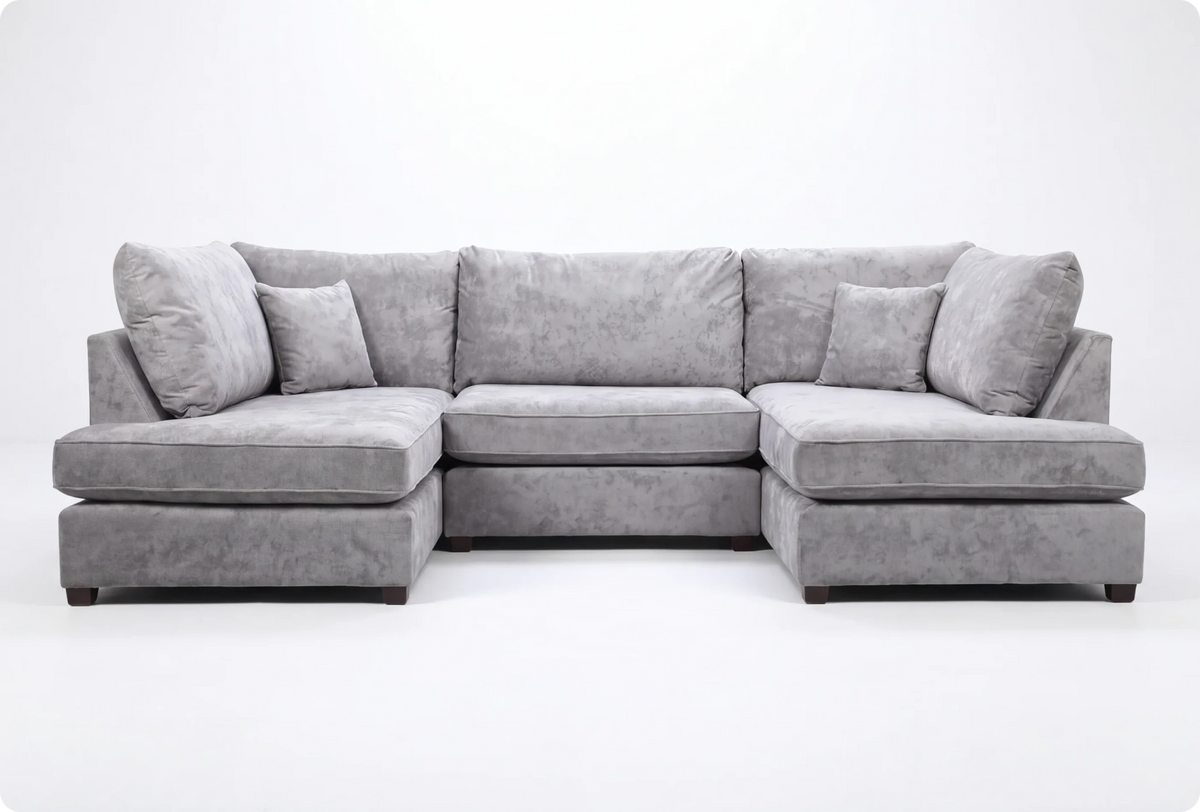 Mayfair Grey Fabric U Shape High Back Corner Sofa