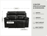 Milano Genuine Leather Black Electric Power Recliner 2 Seater Sofa