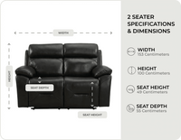 Milano Genuine Leather Black Electric Power Recliner 2 Seater Sofa