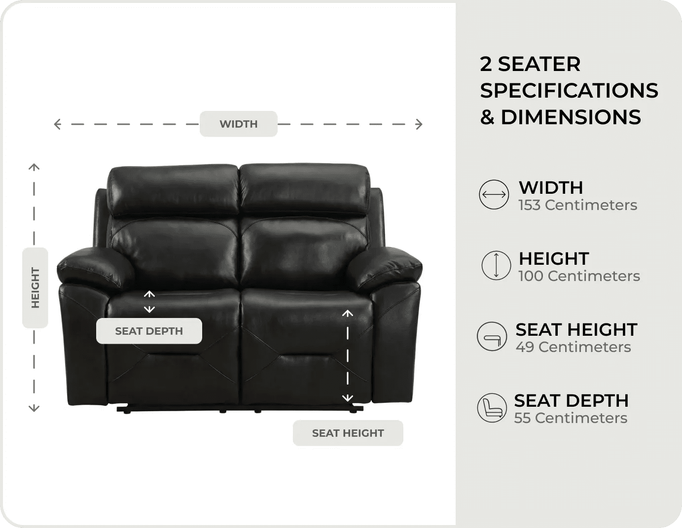Milano Genuine Leather Black Electric Power Recliner 2 Seater Sofa