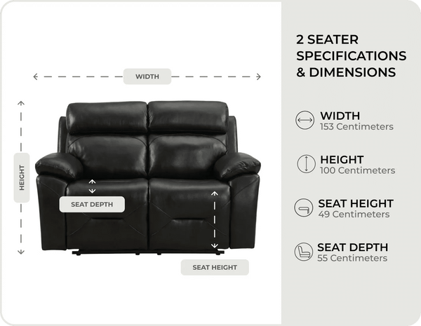 Milano Genuine Leather Black Electric Power Recliner 2 Seater Sofa