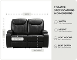 Cinemax Black Electric 2 Seater Leather Recliner Sofa With Two Cup Holders