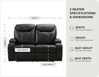 Cinemax Black Electric 2 Seater Leather Recliner Sofa With Two Cup Holders