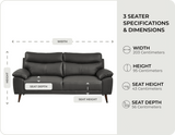 Ascot Grey Leather 3 seater measurements