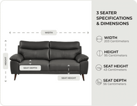 Ascot Grey Leather 3 seater measurements