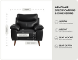 Ascot black Leather Armchair measurements