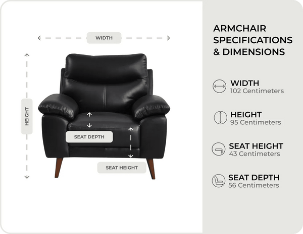 Ascot black Leather Armchair measurements