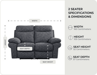 Lunaro Grey Fabric Electric Recliner 2 Seater Sofa - measurement