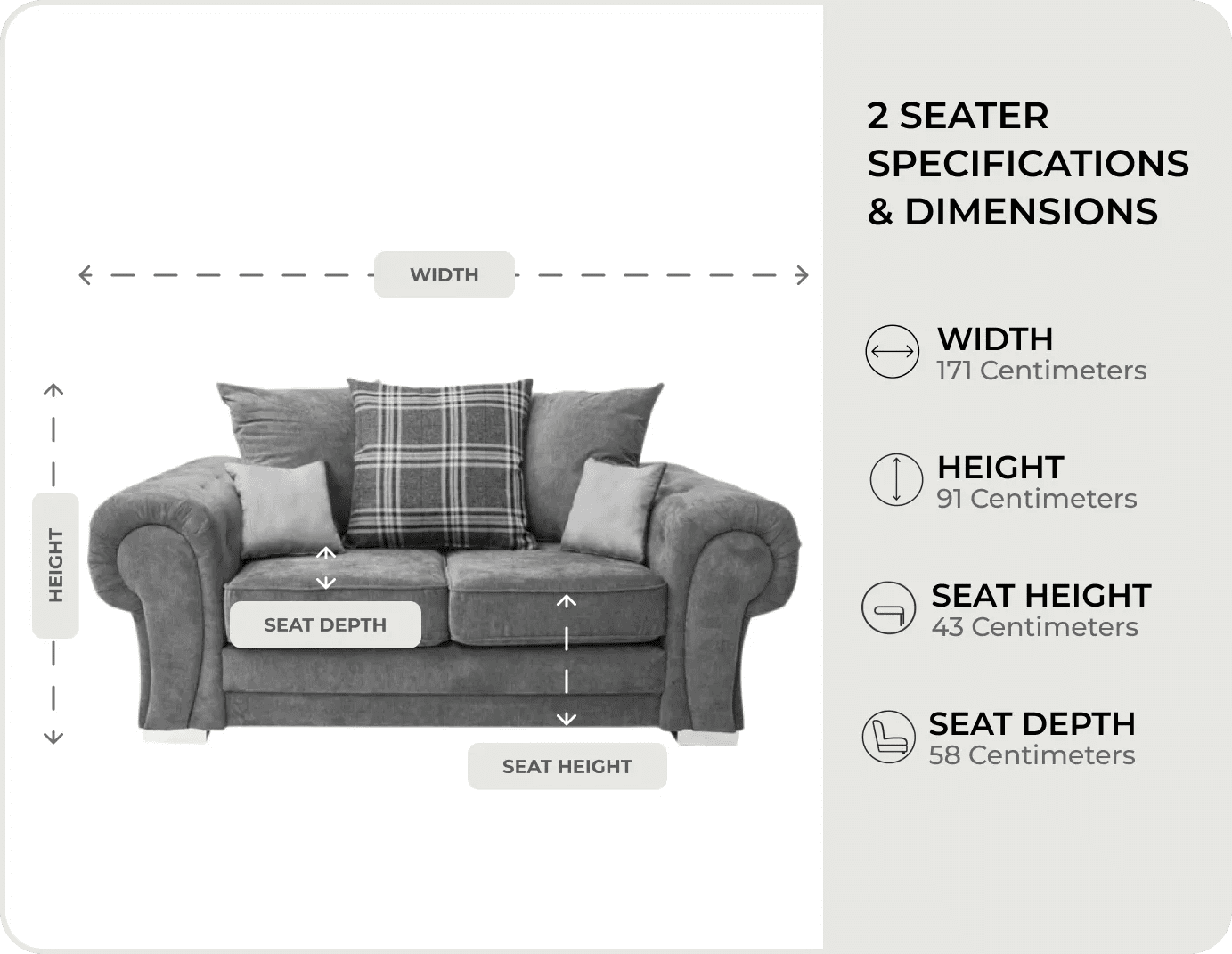 Florence Scatter Grey Fabric 2 Seater Sofa