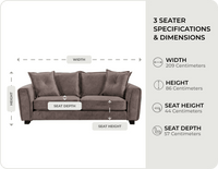 Richmond Brown Fabric 3 Seater Sofa measurements