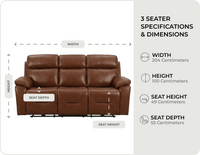 Milano Genuine Leather Tan Electric Power Recliner 3 Seater