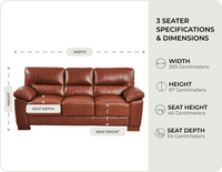 Dalmore Genuine Leather Tan 3 Seater Sofa