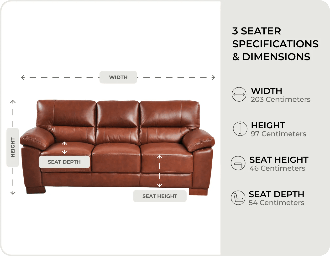 Dalmore Genuine Leather Tan 3 Seater Sofa
