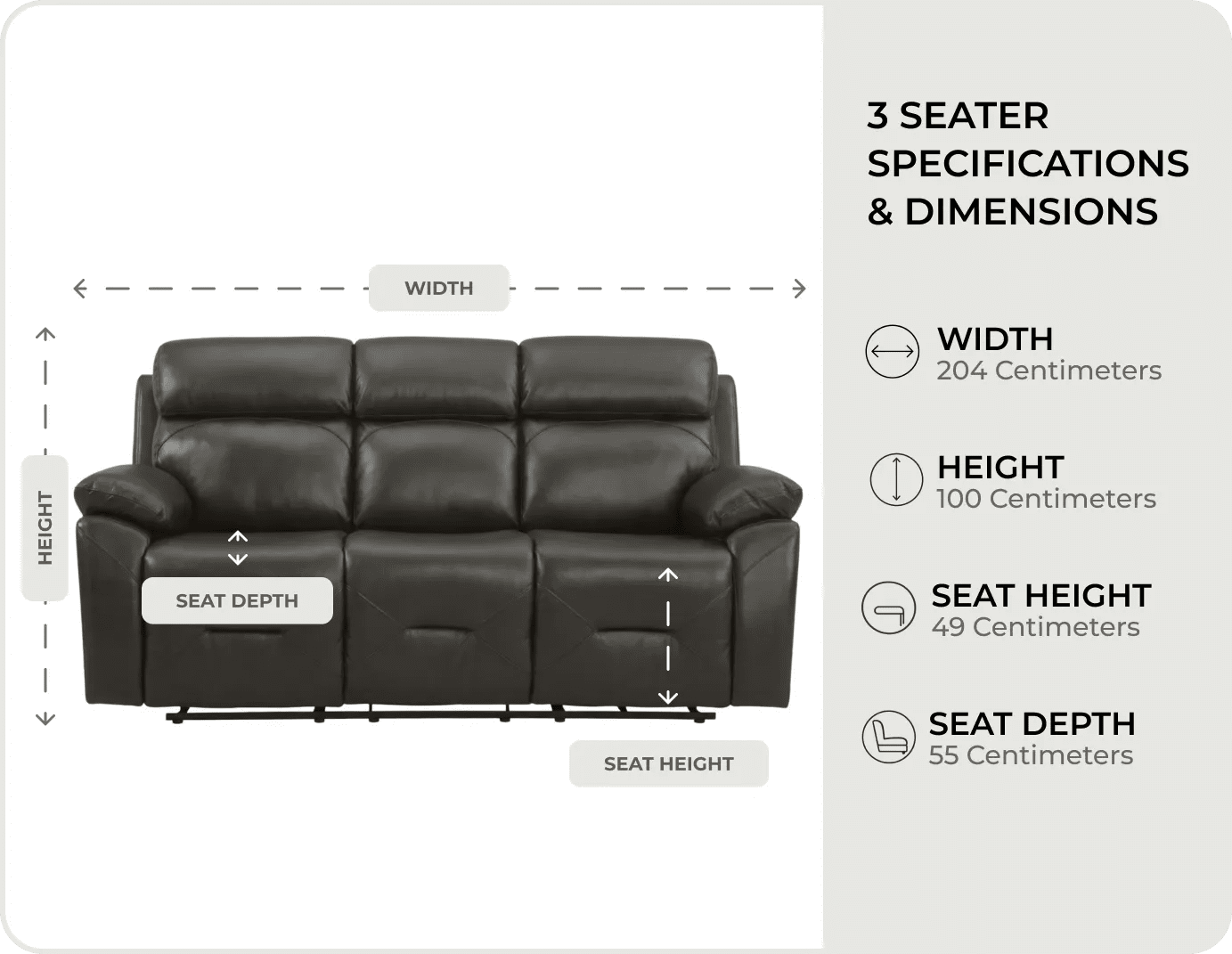 Milano Genuine Leather  Grey Electric Power Recliner 3 Seater Sofa