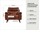 Ascot Genuine Leather Tan Armchair measurements