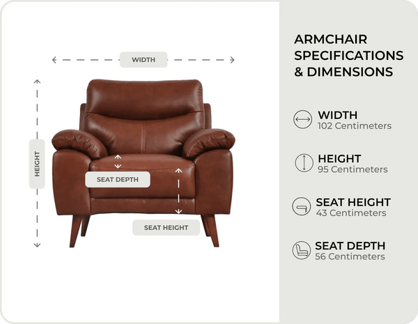 Ascot Genuine Leather Tan Armchair measurements