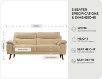 Ascot Genuine Leather Cream 3 Seater Sofa