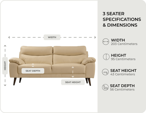 Ascot Genuine Leather Cream 3 Seater Sofa