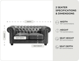 Windsor Classic Grey Leather 2 Seater Sofa measurements