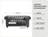 Windsor Classic Grey Leather 2 Seater Sofa measurements