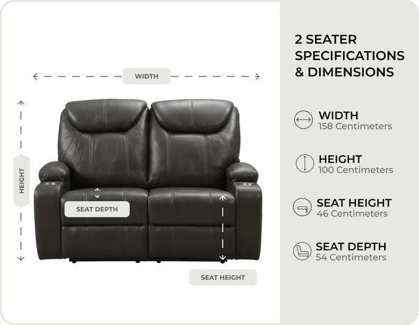 Cinemax Grey Electric 2 Seater Leather Recliner Sofa With Two Cup Holders