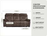 Foster Brown Fabric Electric Recliner 3 Seater Sofa measurements